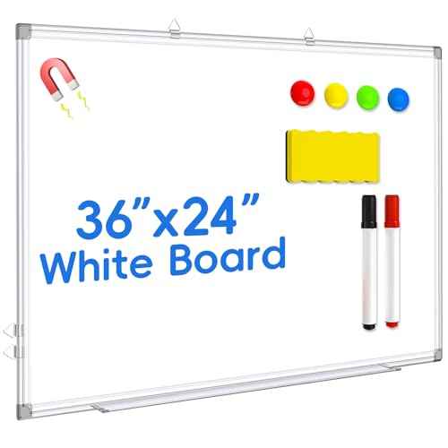 Magnetic Dry Erase Board, 36 x 24 Inch White Board with Marker, Magnet and Eraser, Magnetic Whiteboard for Home, School, Office, Kitchen