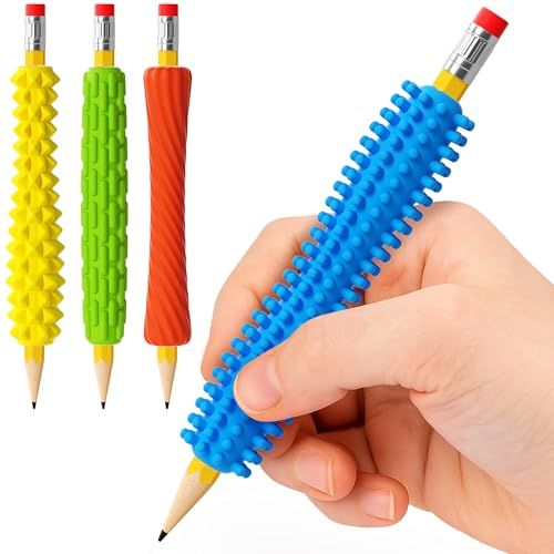 ELETIUO 4-Pack Textured Silicone Pencil Grips?Sensory Fidget Sleeves for Kids& Adults,ADHD &Autism Anxiety Relief,Quiet Classroom&Travel Fidget Tool for Focus,Calm,and Fine Motor Skills