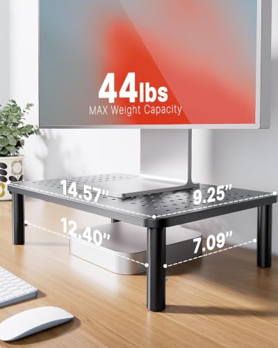Black HUANUO Adjustable Monitor Stand Riser with 3 Heights & Airflow Vents
