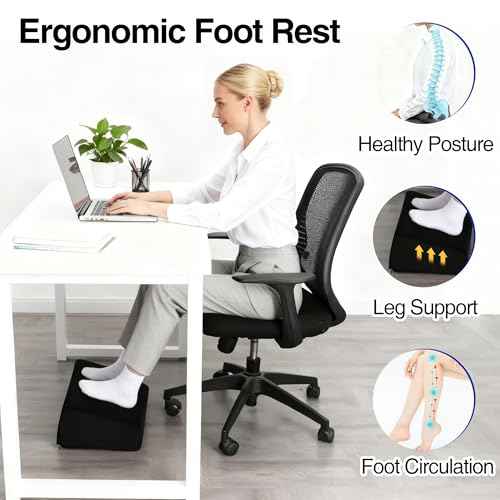 Tromlycs Foot Rest for Under Desk at Work Office Chair, Ergonomic Footrest with 3 Adjustable Heights & Washable Cover, Footstool for Home, Airplane, Travel (Black)