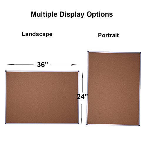 2-Pack 36 x 24 Inch Cork Board Bulletin Notice Board Message Memo Pin Board for Home Office School, Silver Aluminum Frame
