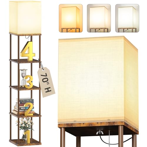addlon 5-Tier Floor Lamp with Shelves, Standing Bookshelf Lamp with 3 Color Temperature, Corner Display Nightstand Lamp for Living Room, Bedroom and Office (70'' H, Brown)