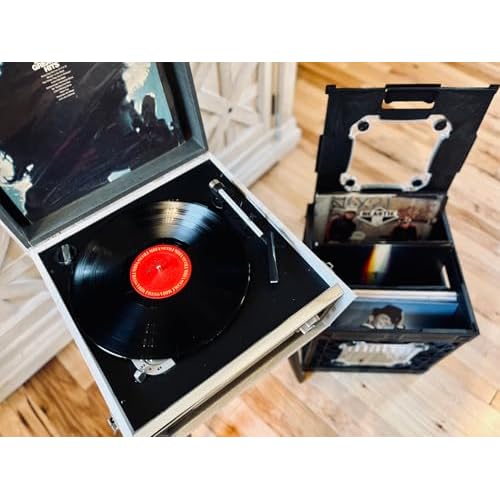 CrateVinyl - Vinyl Record Storage Crate Modular Storage Cube for LP Albums with Divider and 2 Clear Panels (Black crate - Smoke panels)