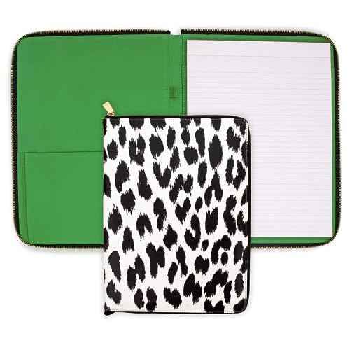 Kate Spade New York Vegan Leather Padfolio, Zipper Portfolio with 8.5" x 11" Writing Pad, Document Organizer for Business, Modern Leopard