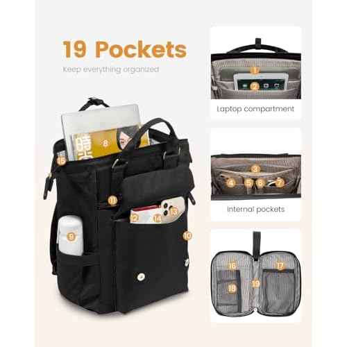 LOVEVOOK Laptop Backpack for Women, College School Backpack Student Bookbag, Teacher Work Bags Travel Backpack Purse, Business Computer Bag Commuter Nurse Bags, 15.6 Inch, Black