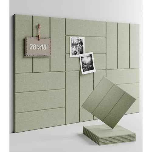Felt Bulletin Board Tiles -28"x18" with 40 Adhesive Tabs, Cork Board Alternative for Office Decor, Push Pin Board Wall Organizer 6-Pack (Sage)