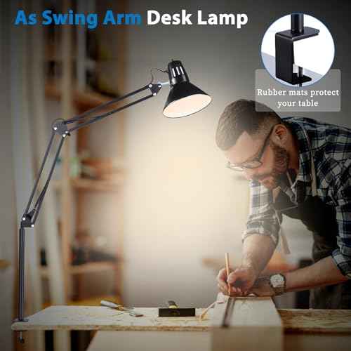 Swing Arm Desk Lamp for Home Office 360¡ÆAdjustable,Tall Metal Clamp on lamp with Bulb,Eye-Caring Clip on Desk Light for Computer Work Study Reading and Drafting