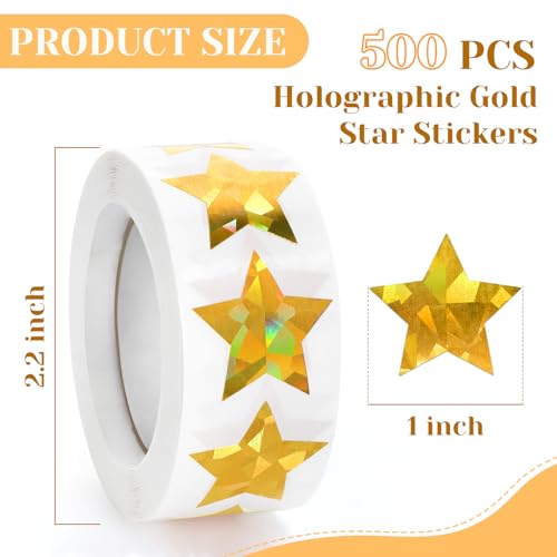 Imeepa 500PCS Holographic Gold Star Stickers 1 Inch Sparkly Labels for Kids