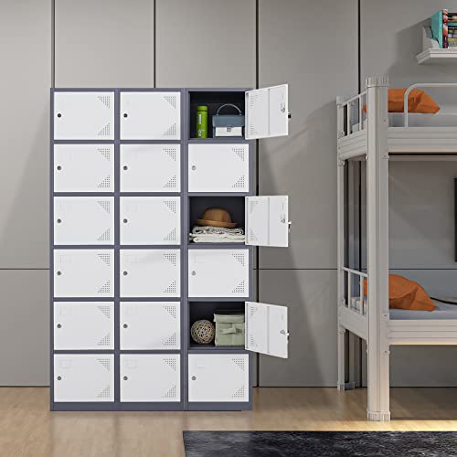 Letaya 71" 6-Door Metal Locker Cabinet Gray White for Office, Home, Gym | Lockable Storage