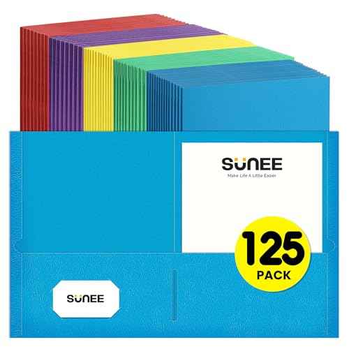 SUNEE Folders with Pockets(125 Pack, Assorted Colors), 2 Pocket Folders Fit Letter Size Paper, Paper File Folder for School Office Home Bussiness