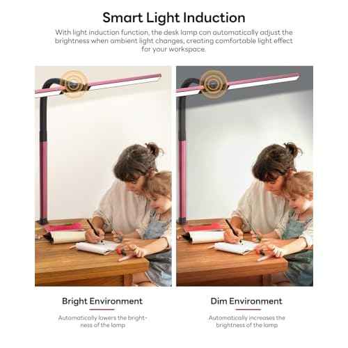 LED Desk Lamp for Home Office, Eye-Caring Desk Light with Clamp, Stepless Dimming 24W Double Head Architect Task Lamp with Remote Control, Flexible Gooseneck for Working Studying Reading Drafting£¨RED)
