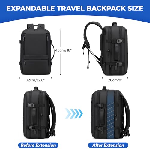 Carry On Travel Backpack for Airplanes | 35L Suitcase Backpack Luggage Business Weekender Bag - Expandable Travel Carry On Flight Approved for Men Women - Black
