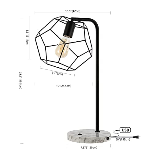 JONATHAN Y JYL1132A Penta 23.5" Industrial Farmhouse Head-Adjustable Iron LED Task Lamp with USB Charging Port Contemporary, Modern Bedside Desk Nightstand Lamp, Black