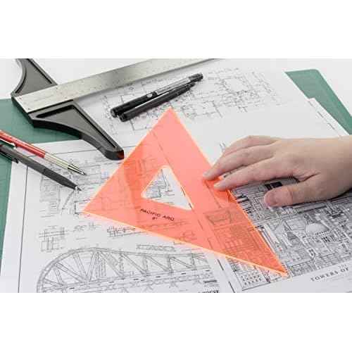 Pacific Arc Drafting Triangle, 18-inch, 45/90 Degrees, Fluorescent Orange
