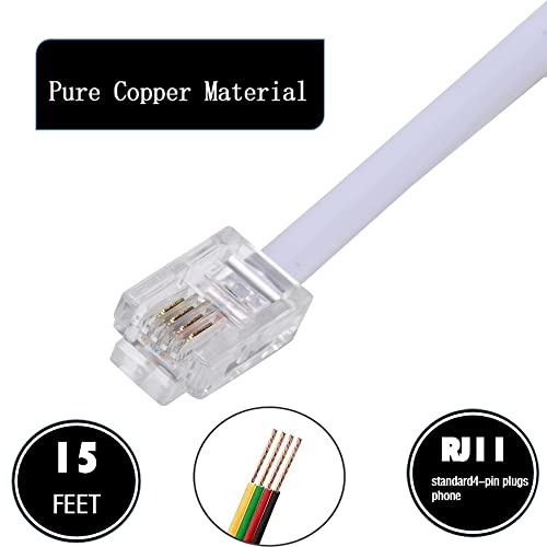 Ubramac 15 Feet White Telephone Extension Cord with RJ11 Plug & Couplers - Heavy Duty Phone Line Wire