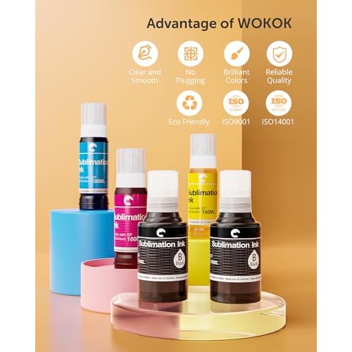 Hiipoo 580ML Sublimation Ink Refilled Bottlescompatible for ET2400 ET2720 ET2760 ET2750 ET4800 ET-2800 ET-2803 ET-2850 Inkjet Printers Heat Press Transfer on Mugs T-Shirts
