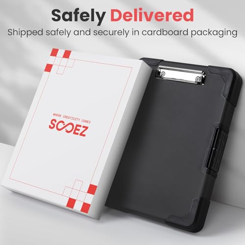 Sooez Toughest Clipboard with Storage, Internal Pen Pouch Included, Letter/ A4 Size, Shockproof Heavy Duty Plastic Clip Boards 8.5x11¡±, High Capacity Clipboards Box Case for Contractor Trucker Driver