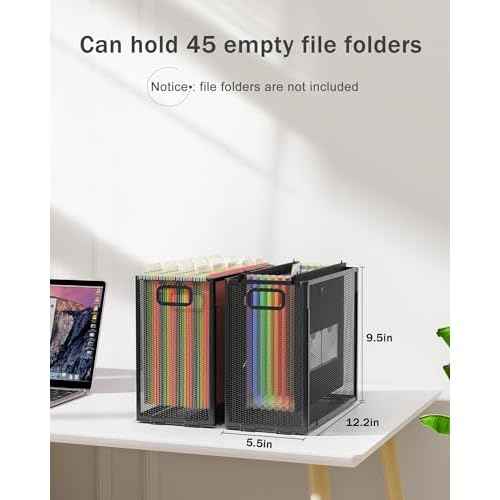 Oterri Hanging File Organizer - Portable Desktop Mesh Crate for Letter Size Folders, 2 Pack (Cool Black)