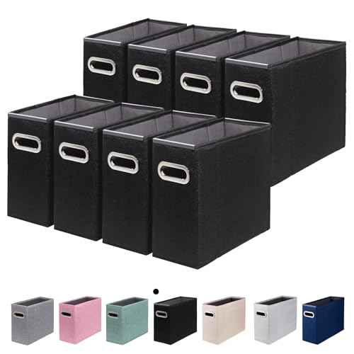 8 Packs Letter Size File Organizer, File Folders Organizer, Fabric Storage Box, Collapsible Paper Organizer with Metal Handle, Smooth PVC Rails, Only Box (Black)