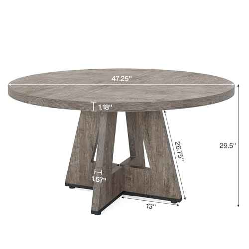 Tribesigns 47-Inch Round Conference Table for 4-6 People, Wooden Meeting Room Table with Thicken Tabletop and Wood Base (Grey)