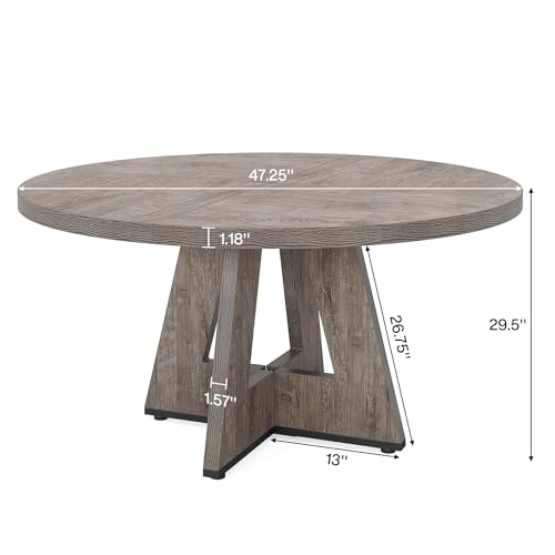 Tribesigns 47-Inch Round Conference Table Grey for 4-6 People, Wooden Meeting Room Table with Thickened Top and Wood Base