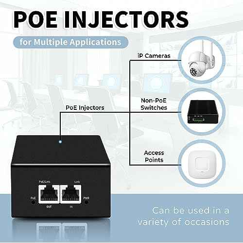 PoE Injector Up to 90w Power Supply, 2.5 Gigabit PoE Adapter for IP Cameras and VoIP Phones Network Distance Up to 328 ft. PoE Power Supply IEEE 802.3af Compliant Plug & Play Desktop UL Certified