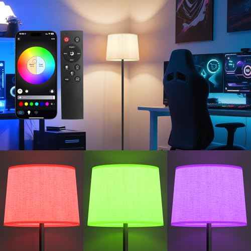 Floor Lamp for Living Room Bedroom,Modern Floor Lamp with Remote, Simple Design with Beige Shade,Foot Pedal Switch,Dimmable Colors Temperature,9W RGB LED Bulb
