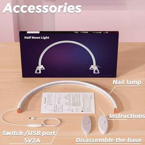 Half Moon Nail Desk Lamp,USB Powered Tri-Color Temperature Brightness Adjustable Arch Light for Moon Light Nail Tech/Handicraft Lighting (Medium Size White)