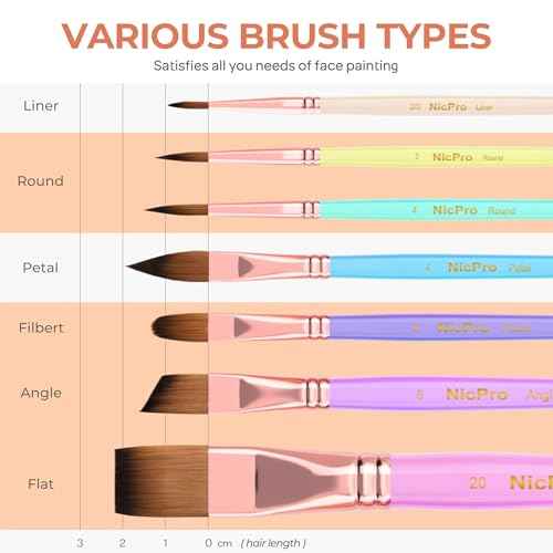 Nicpro 7pcs Face Paint Brush Set, Aesthetic Pastel Artist Paintbrushes for Body Face Painting, Acrylic Watercolor Oil Gouache, Professional Paint Brushes for Halloween Cosplay Party Makeup Kit