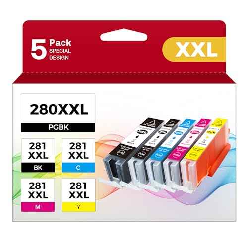 PPGI-280 XXL CLI-281 XXL 5 Color Pack High Yield Replacement for Canon 280 281 Ink Cartridges Compatible with TR8620a TR8620 TR8622a TR7520 TR8500 TR8520 TS702a TS6120 TS6320 TS8320 TS9120 TS9521C