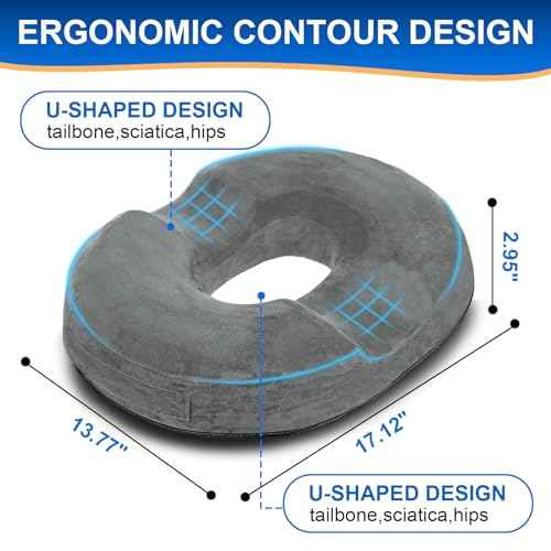 Donut Cushion Memory Foam Hemorrhoids Cushion for Postpartum & Coccyx & Tailbone Pain Pressure Relief for Office Chair, Wheelchair, Office, Car Seat (Grey)