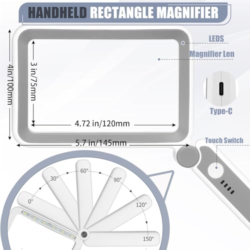 Rechargeable 5X Rectangle Magnifying Glass with Light - Grey & White