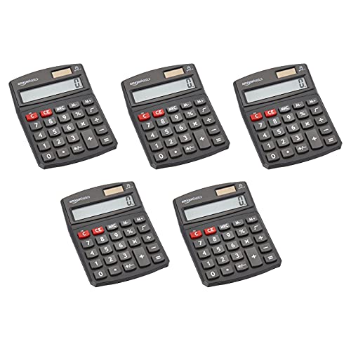 Amazon Basics 8-Digit Desktop Calculator - 5 Pack, Portable and Easy to Use