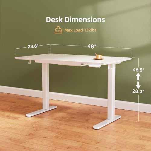 INNOVAR Glass Standing Desk with Drawers, 48¡¿24 Inch Adjustable Stand Up Desk Quick Install Home Office Computer Desk, White