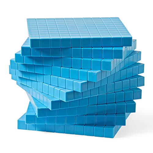 Blue Plastic Base Ten Blocks Set for Kids Math, Place Value & Counting