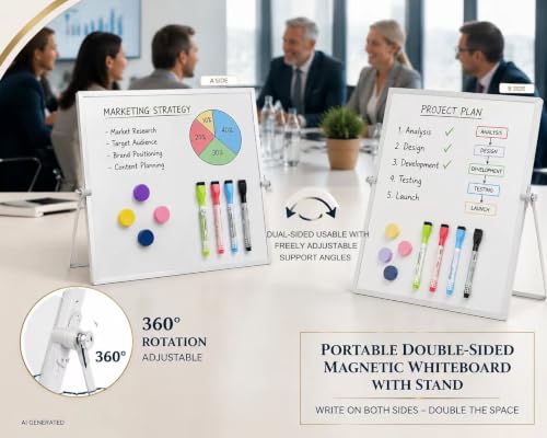 10x10 Inch Magnetic Whiteboard with Stand - Small Dry Erase Board for Office & Home
