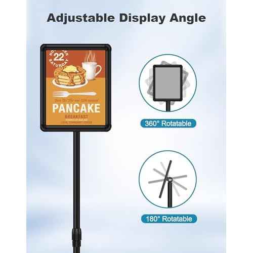 2 Pack Sign Holder Stand 8.5x11 inch for Display, Height Adjustable Floor Standing Signage Stand with 360¡Æ Rotated Snap Open Frame for Malls, Schools, Advertising, Outdoor Poster Stand