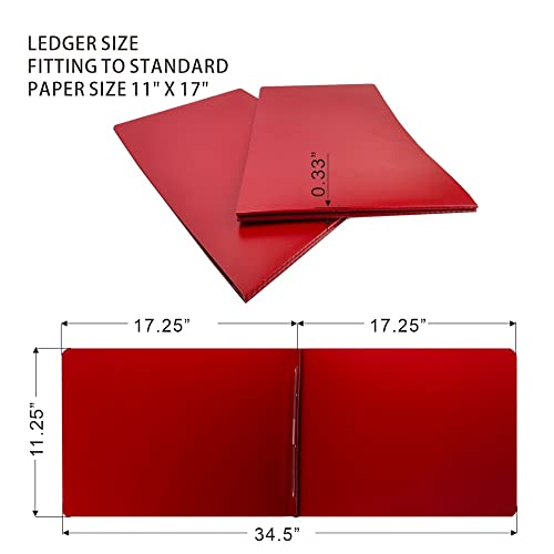 Fiberboard Binder Folder, Sheet Size 11" x 17", with 3" Capacity 220mm Long Metal Prong Paper Fastener, for Pressboard Report Cover, Red, 8 per Box