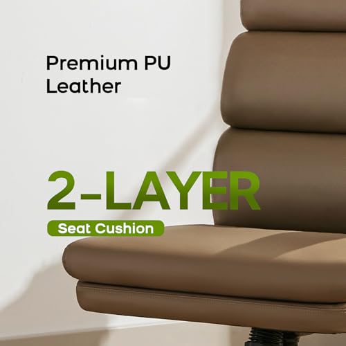Office Chair Adjustable Desk Chair Mid Back Executive Comfortable Bonded Leather Ergonomic Back Support Home Computer Chairs with Padded Flip-up Armrest Swivel Wheels (Tan)
