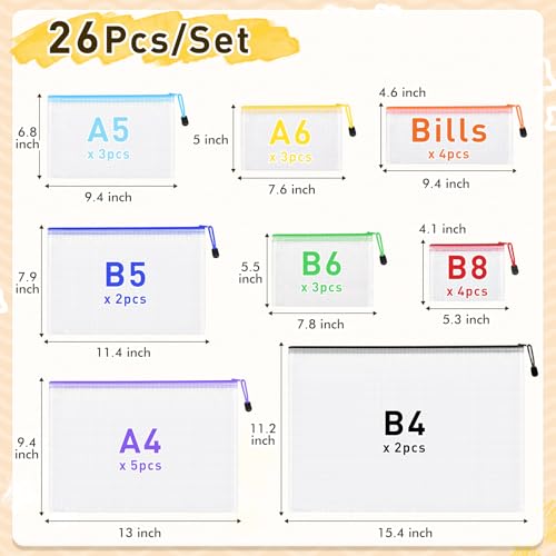 26pcs Mesh Zipper Pouch Bags - 8 Sizes Reusable Waterproof Storage Organizer