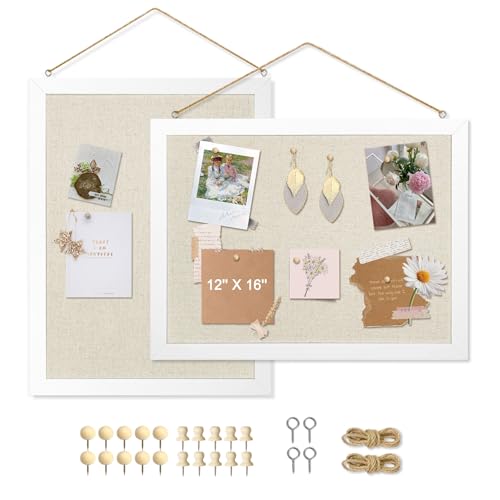 Beige 2-Pack Linen Cork Boards 16x12 inches – Double-Sided Wall Notice & Vision Boards