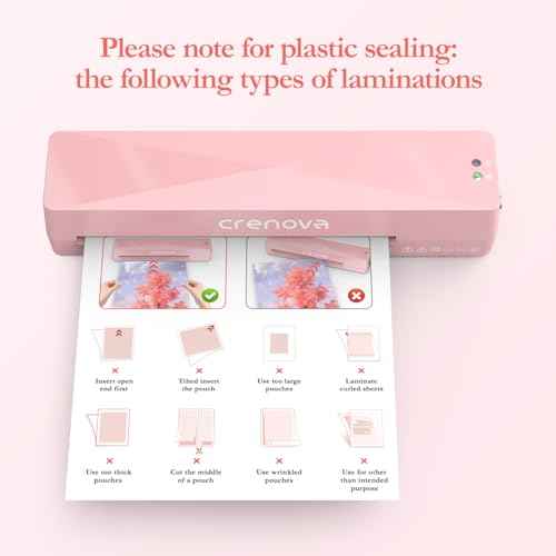 Crenova A4 Laminator Machine 4 in 1 Personal Desktop Hot & Cold with 10 Laminating Pouches No Bubbles 9 Inch Thermal Laminator for Home Office School Business Use Pink