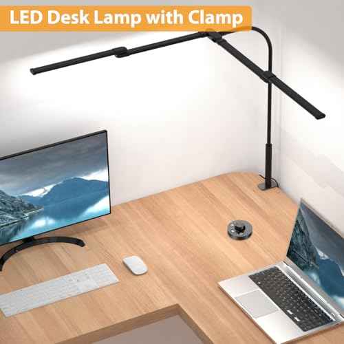 iVict Desk Lamp for Home Office, 24W Flexible Gooseneck Table Lamp, Desks Lamps with Clamp, 10 Color Modes 10 Brightness Eye-Caring Desk Light w/USB Adapter(Black)