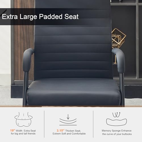 Okeysen Black Leather Office Guest Chairs (Set of 2) Modern Sled-Base, 300lb Capacity