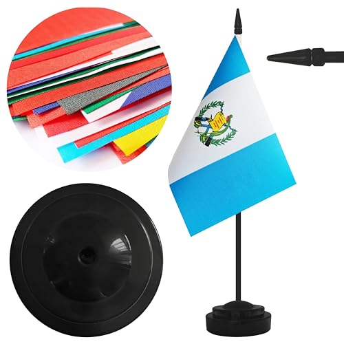 Yamiuo 2 Pack Guatemala Desk Flag Set with Black Pole & Base - Small Miniature Office & Classroom Decor