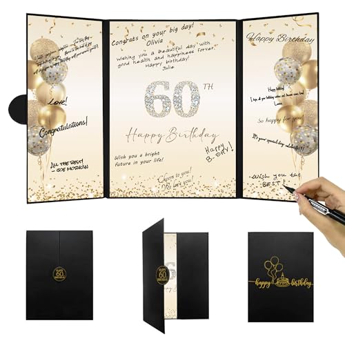 Black Gold Happy 60th Birthday Signature Guest Book (Variation: Black Gold) DARUNAXY