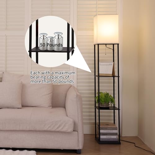 Gupuzm Black Floor Lamp with Shelves, Modern Corner Bookcase & Storage