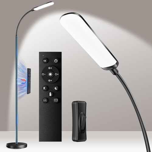 Floor Lamp, Bright 18W LED Standing Lamps for Living Room, Remote Stepless Adjustable Color and Brightness Dimmable with ON/Off Switch, Gooseneck Reading Lights for Bedroom Office, 1300LM Black