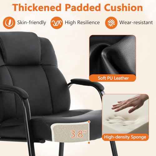 CLATINA Big & Tall 500 lb. Guest Chair, Leather Reception Chairs with Sled Base and Padded Arm Rest for Waiting Room Office Home and Meeting Conference-Black