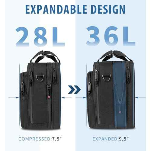 EMPSIGN Laptop Case Briefcase, 17.3 Inch Laptop Bag Expandable Messenger Bag for Men & Women Water Repellent, RFID Blocking Shoulder Bag Canvas Bag for Work, Business Travel